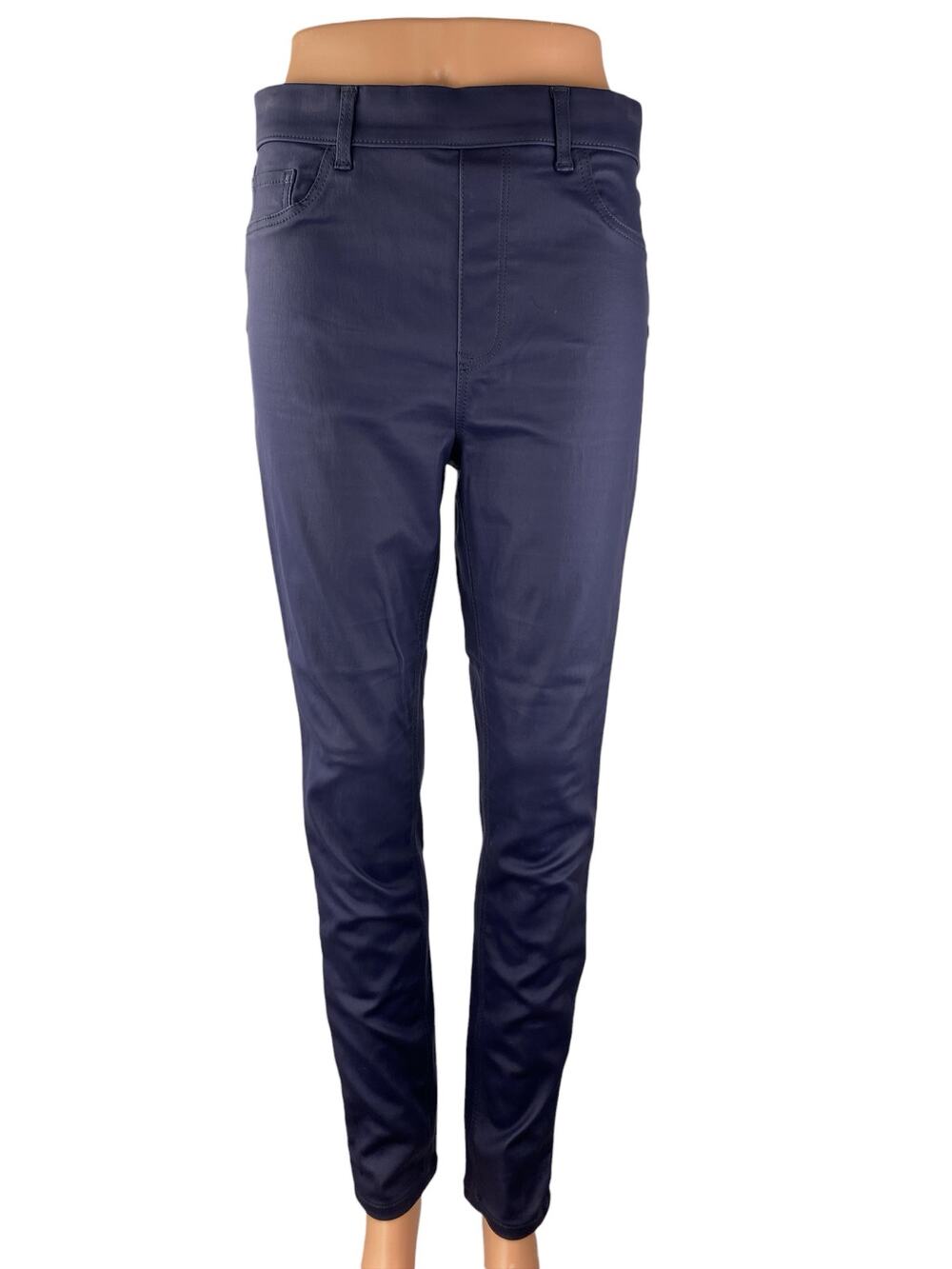 New Look Emilee Blue Coated Vegan Leather High Rise Skinny Jeggings Pants Sz 10